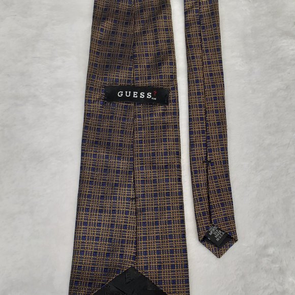 Guess Men's Tie Geometric Tattersall Silk Gold - Picture 3 of 6